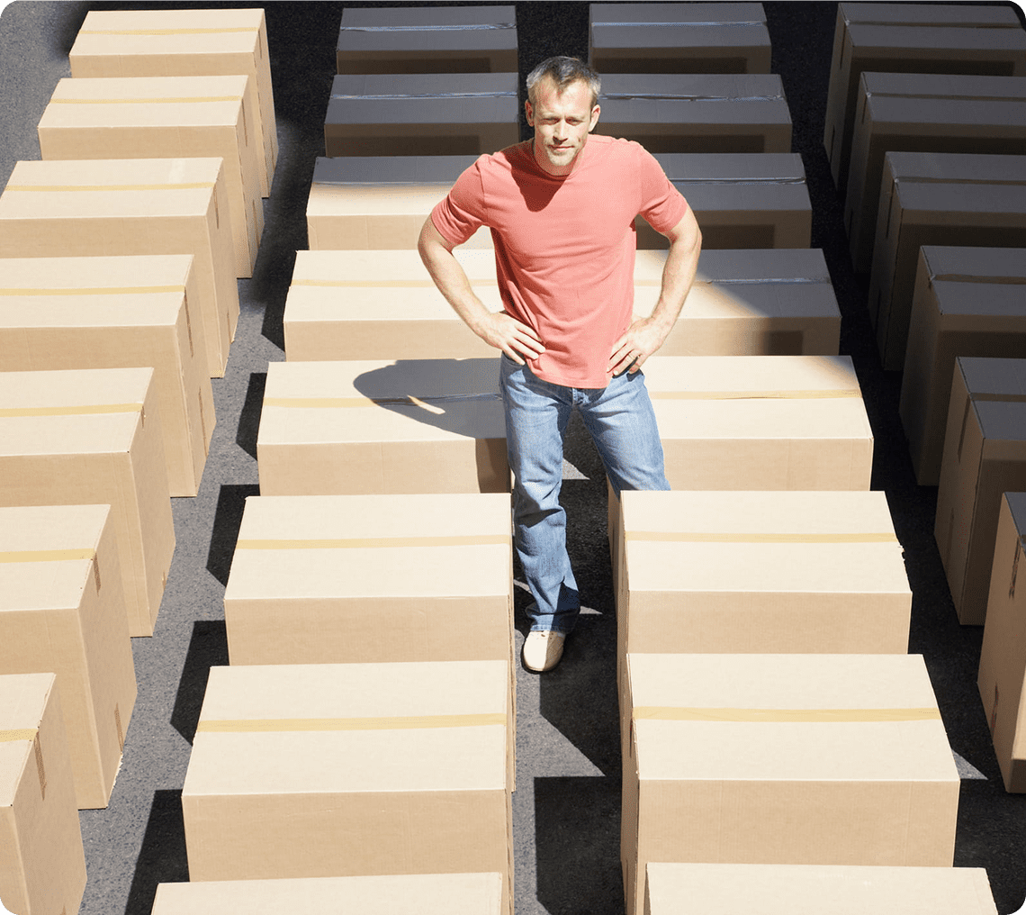 Individual in a maze of boxes